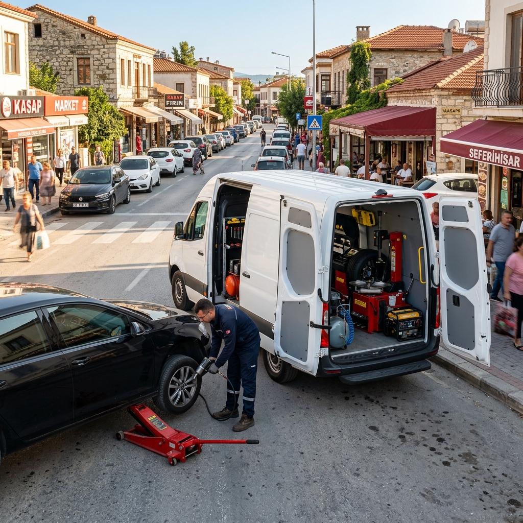 Şemikler Mahallesi çarşı aksına giden lastik yol yardım aracı