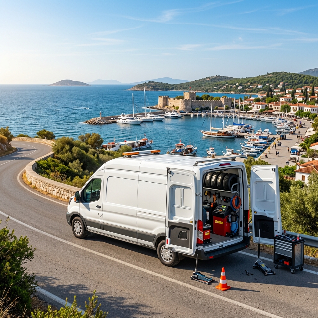 Ulukent Mahallesi içinde yönlendirilen mobil lastik yol yardım aracı